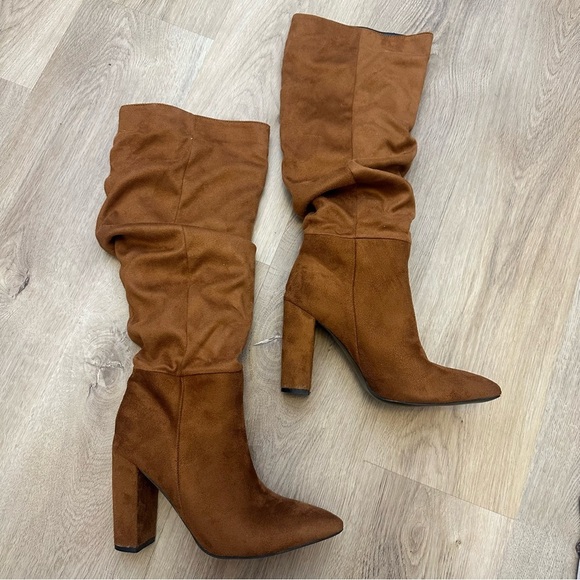 Cognac Brown Slouchy Heeled Boots size 40 - Picture 3 of 9